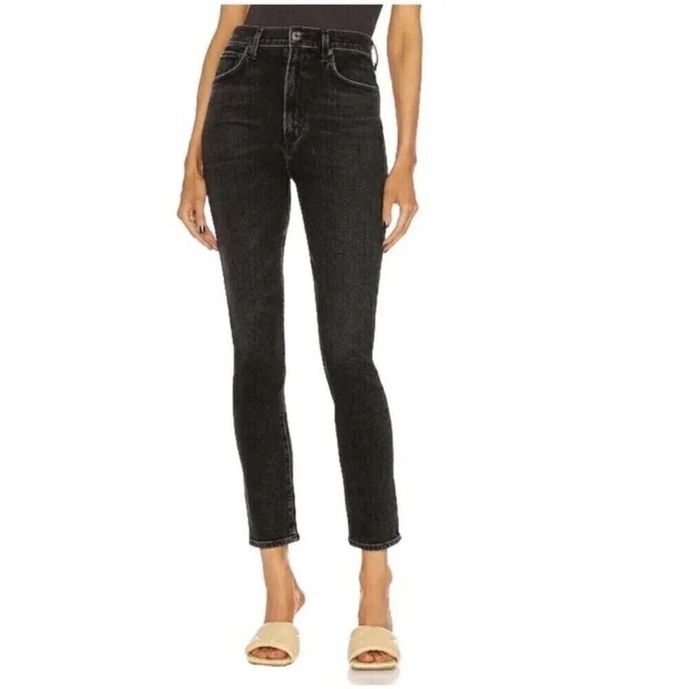 AGOLDE Black Washed Pinch Waist High Rise Skinny Jeans Sz 26